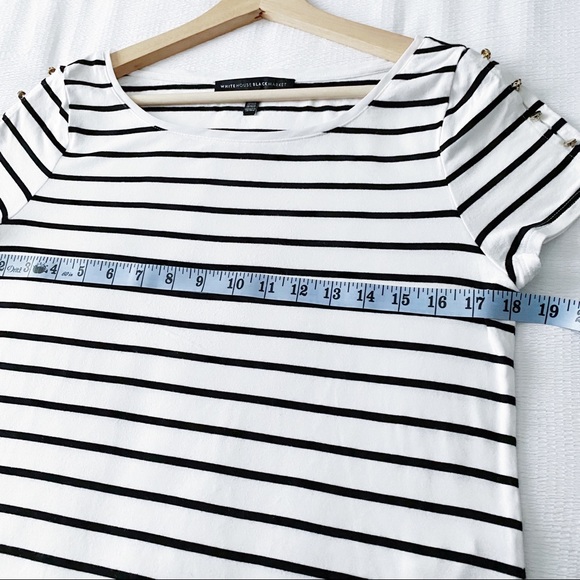 WHBM Black & White Stripe Top With Button Sleeves - Picture 6 of 11